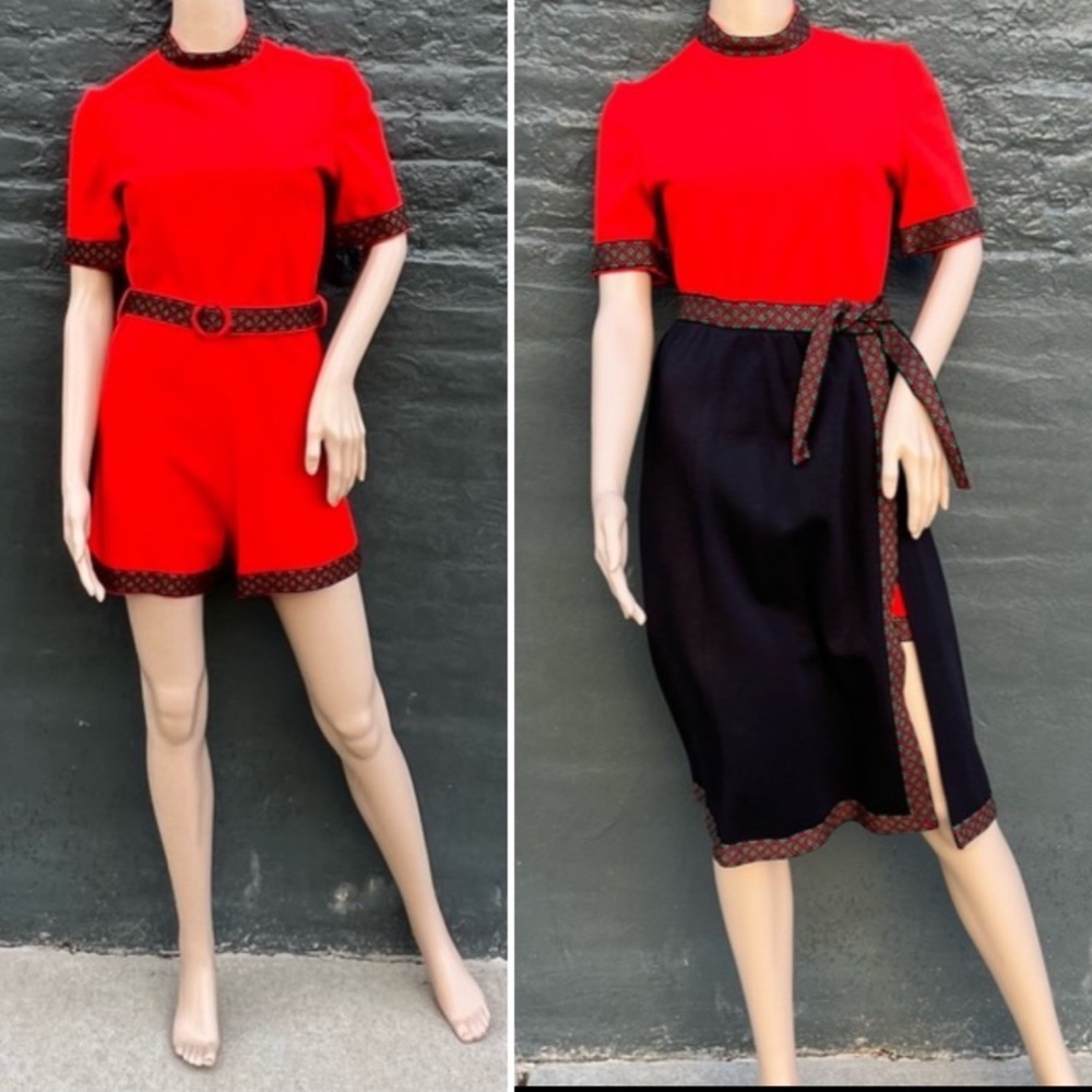 - Vintage Red Romper & Wrap Skirt Embroidered Edge Set! EUC!